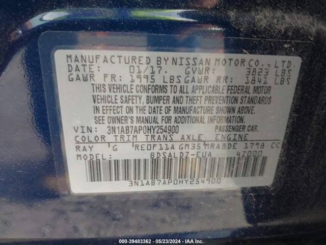 Nissan SENTRA SV 2017 3N1AB7AP0HY254900 Image 9
