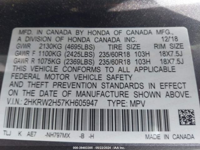 2HKRW2H57KH605947 Honda CR-V EX