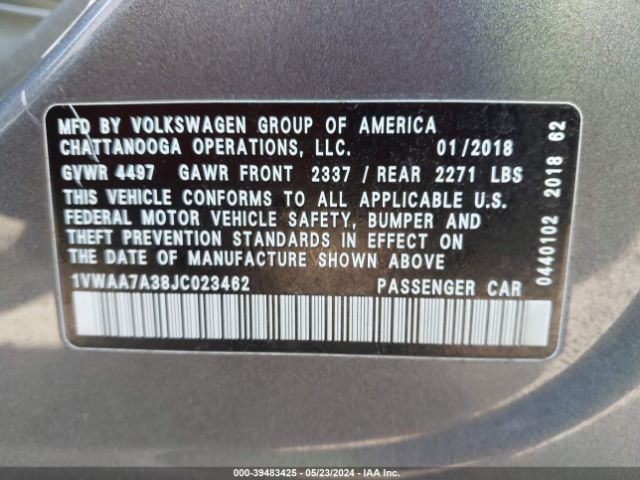 1VWAA7A38JC023462 Volkswagen Passat 2.0t R-line/2.0t S
