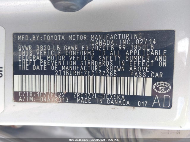 Toyota Corolla S Plus 2014 2T1BURHE7EC117265 Image 9