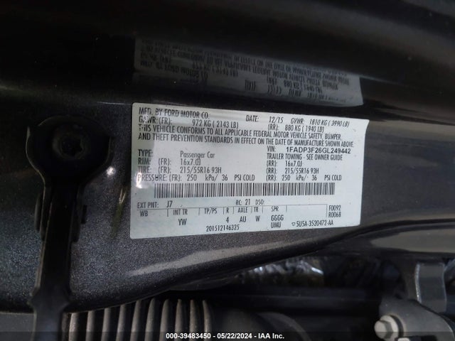 Ford FOCUS SE 2016 1FADP3F26GL249442 Image 9