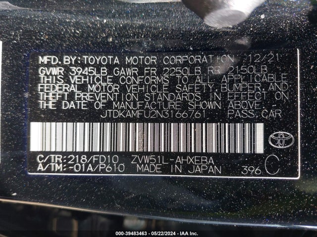 Toyota Prius Le 2022 JTDKAMFU2N3166761 Image 9