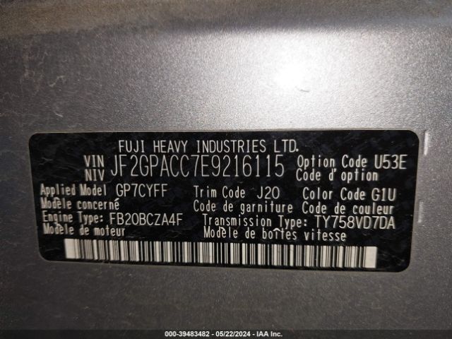 JF2GPACC7E9216115 Subaru Xv Crosstrek 2.0 Premium