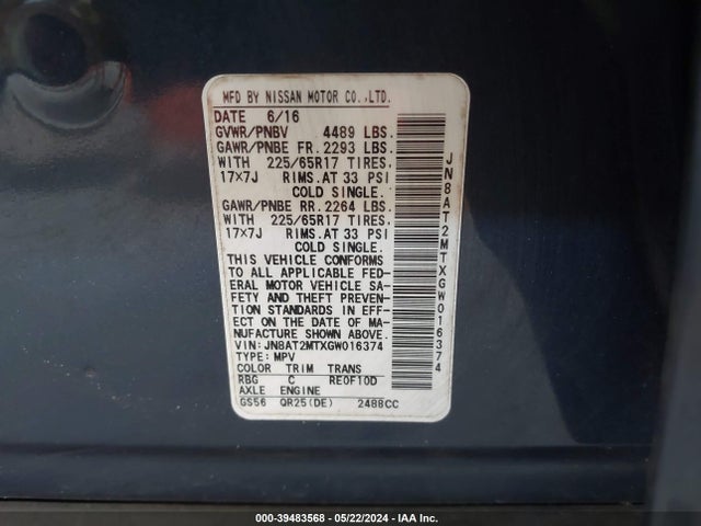 Nissan ROGUE S 2016 JN8AT2MTXGW016374 Image 9