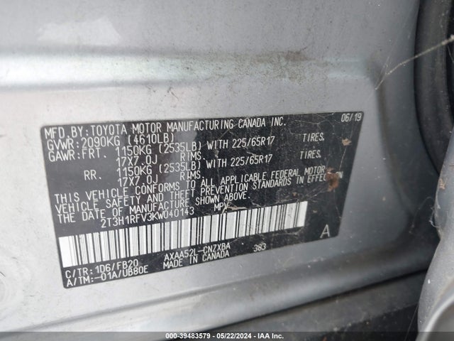 Toyota RAV4 LE 2019 2T3H1RFV3KW040143 Image 9