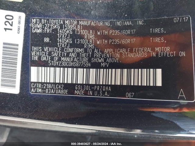 Toyota Sienna Xle 8 Passenger 2017 5TDYZ3DC0HS877594 Image 9