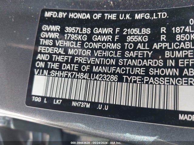Honda Civic Ex-l 2020 SHHFK7H84LU423286 Image 9