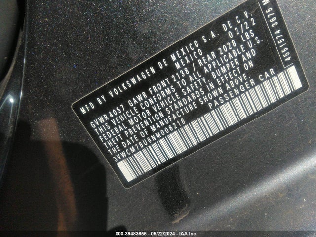 3VWCM7BU6NM006218 Volkswagen Jetta 1.5t S