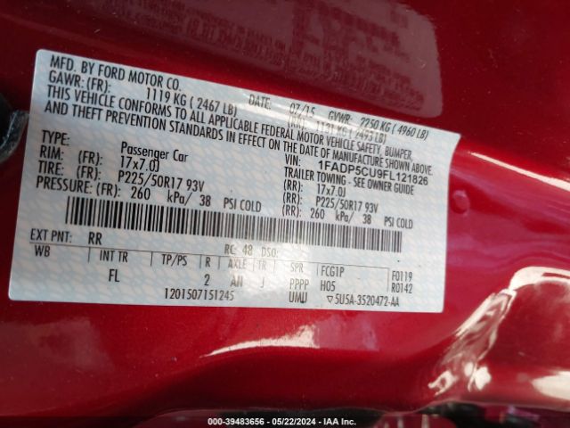 1FADP5CU9FL121826 Ford C-max Energi Sel