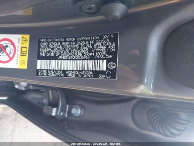 JTHB21B10K2036968 Lexus ES 300H