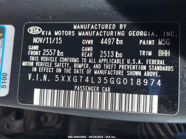 KIA Optima Lx 2016 5XXGT4L35GG018974 Image 9