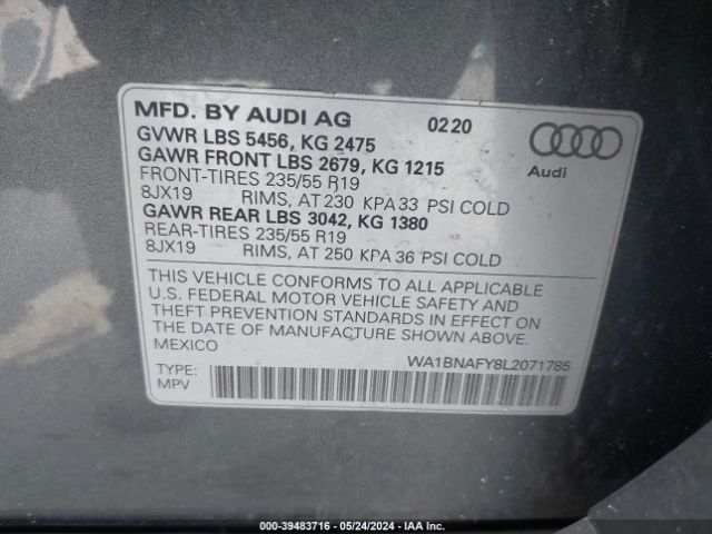 WA1BNAFY8L2071785 Audi Q5 Premium Plus 45 Tfsi Quattro S Tronic