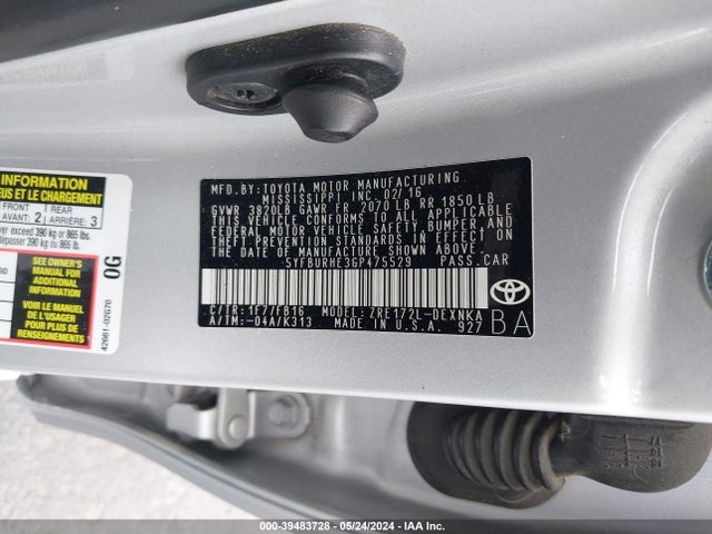 Toyota COROLLA LE 2016 5YFBURHE3GP475529 Image 9