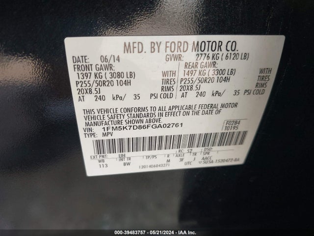 Ford EXPLORER XLT 2015 1FM5K7D86FGA02761 Image 9
