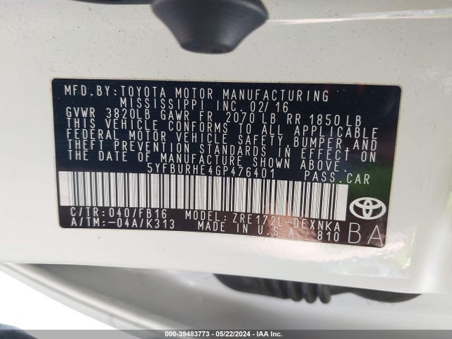 Toyota Corolla Le Plus 2016 5YFBURHE4GP476401 Image 9