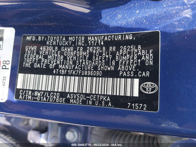 Toyota CAMRY XSE 2015 4T1BF1FK7FU896090 Image 9