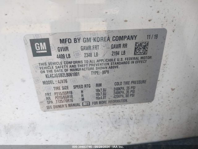 KL4CJGSB2LB061001 Buick Encore Awd Essence