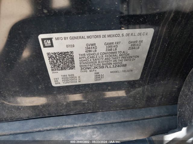 3GNCJKSB7LL124088 Chevrolet Trax Fwd Ls