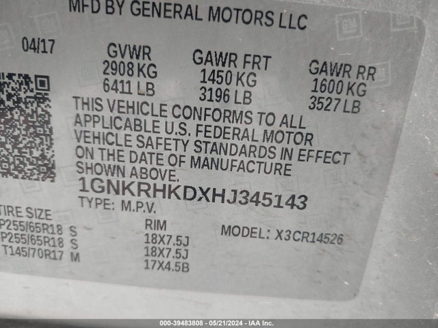 Chevrolet Traverse 2lt 2017 1GNKRHKDXHJ345143 Image 9
