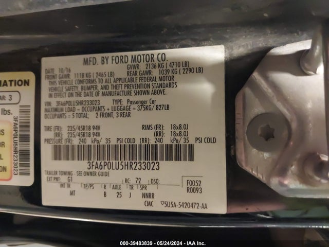 Ford Fusion Hybrid Se 2017 3FA6P0LU5HR233023 Image 9