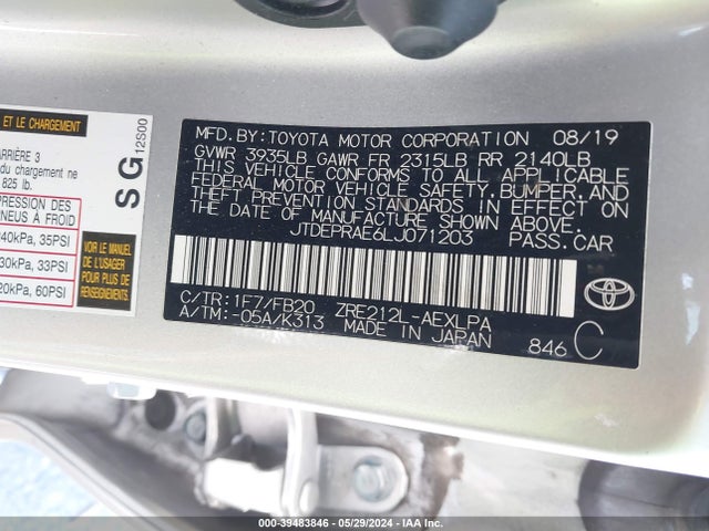 Toyota COROLLA LE 2020 JTDEPRAE6LJ071203 Image 9