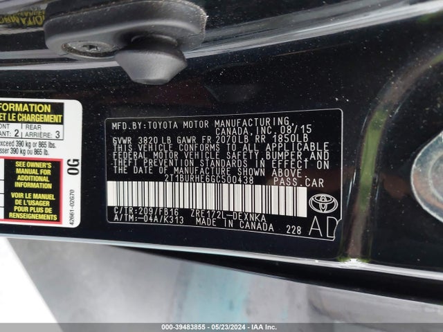 Toyota COROLLA LE 2016 2T1BURHE6GC500438 Image 9