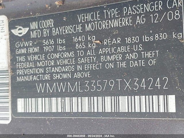 2009 MINI COOPER CLUBMAN WMWML33579TX34242 Photo 8