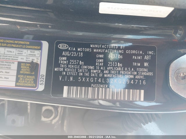 KIA Optima S 2019 5XXGT4L32KG294716 Image 8