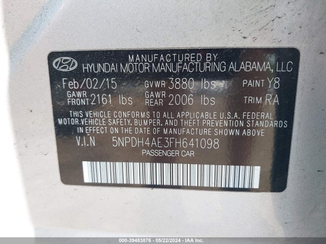 Hyundai ELANTRA SE 2015 5NPDH4AE3FH641098 Image 9