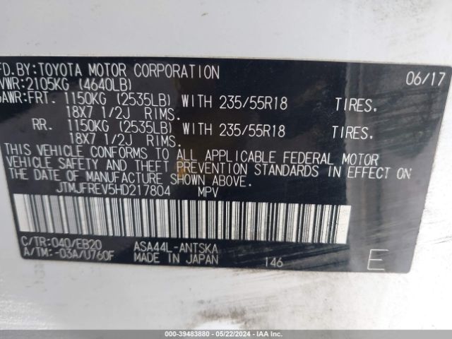 JTMJFREV5HD217804 Toyota RAV4 SE