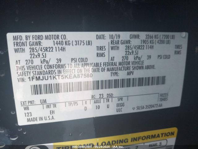 1FMJU1KT5KEA87580 Ford Expedition Limited