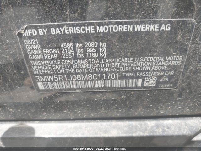 3MW5R1J08M8C11701 BMW 330I