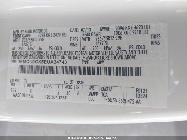 Ford ESCAPE SE 2014 1FMCU0GX5EUA34743 Image 9