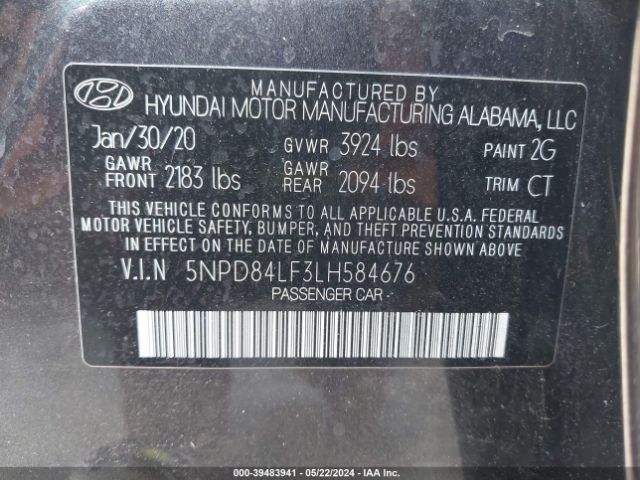 5NPD84LF3LH584676 Hyundai Elantra Value Edition