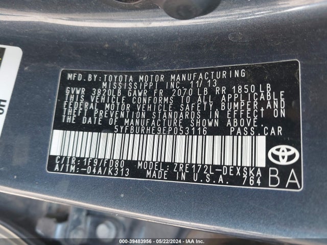 Toyota Corolla S Plus 2014 5YFBURHE9EP053116 Image 9