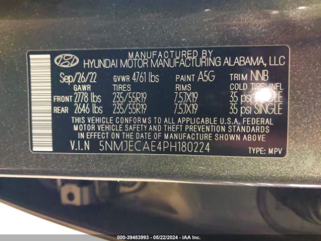 5NMJECAE4PH180224 Hyundai Tucson Limited