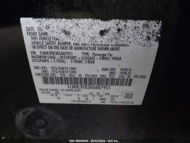 1LNHL9EK3EG607951 Lincoln MKS