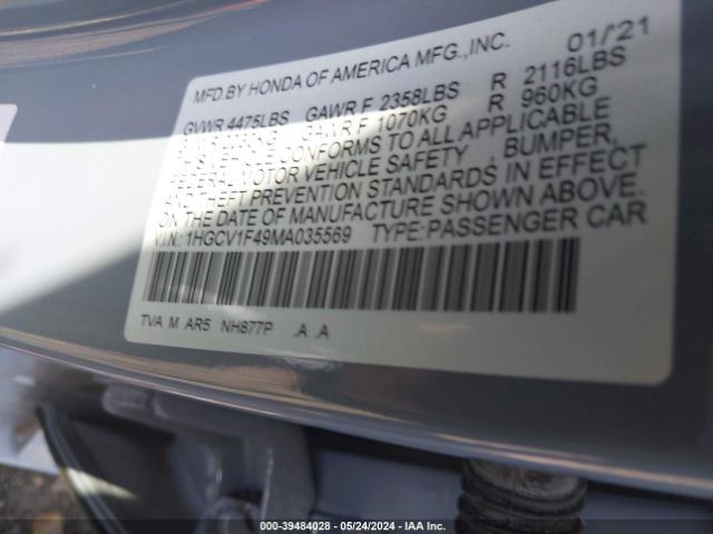 1HGCV1F49MA035569 Honda Accord Sport Special Edition