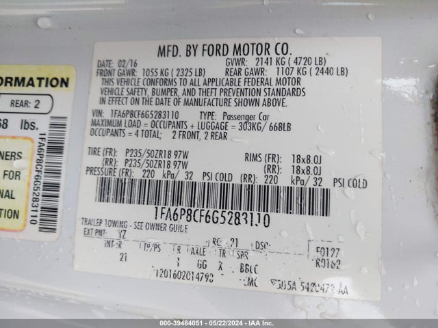 Ford MUSTANG GT 2016 1FA6P8CF6G5283110 Image 9