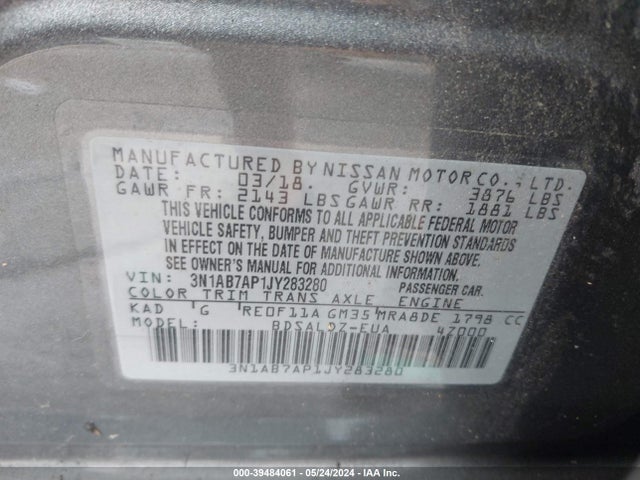 Nissan SENTRA SV 2018 3N1AB7AP1JY283280 Image 9