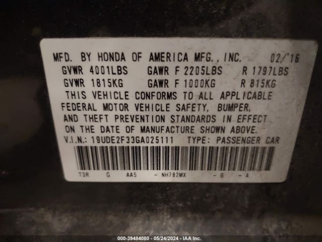 19UDE2F33GA025111 Acura Ilx 2.4l/acurawatch Plus Package