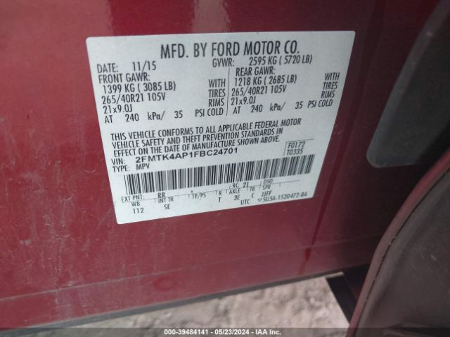 2FMTK4AP1FBC24701 Ford EDGE SPORT
