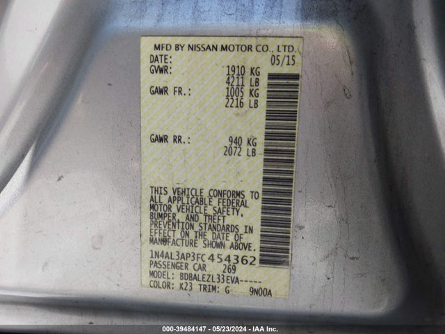 Nissan Altima 2.5 S 2015 1N4AL3AP3FC454362 Image 9