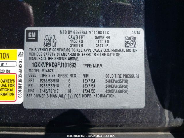 1GKKVPKD9FJ101693 GMC Acadia Sle-2