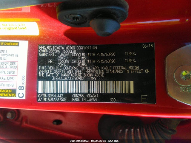 Toyota 4runner Limited 2018 JTEBU5JR7J5590902 Image 9