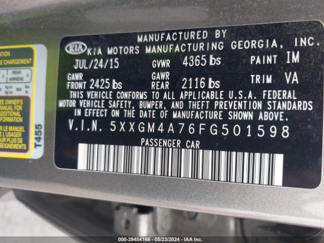 5XXGM4A76FG501598 KIA Optima Lx