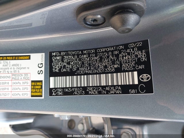 Toyota COROLLA LE 2022 JTDEPMAE6N3013358 Image 9