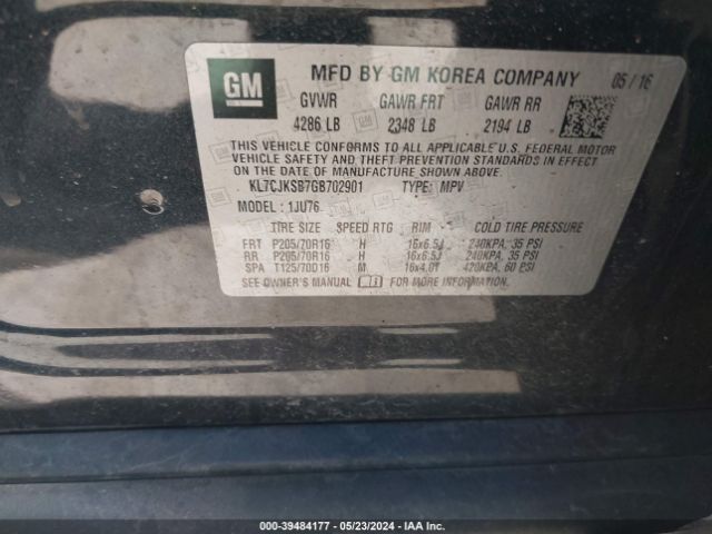 KL7CJKSB7GB702901 Chevrolet Trax 1ls