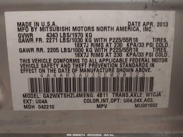 2013 MITSUBISHI OUTLANDER SPORT 4A4AR3AU3DE020323 Photo 8