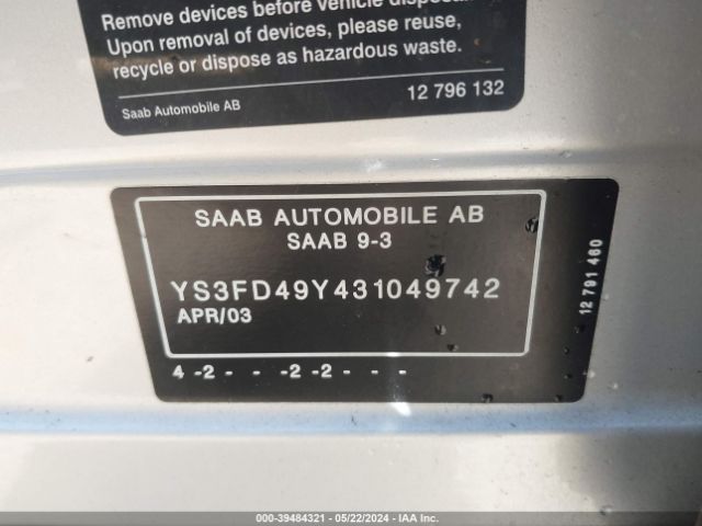 2003 SAAB 9-3 YS3FD49Y431049742 Photo 8